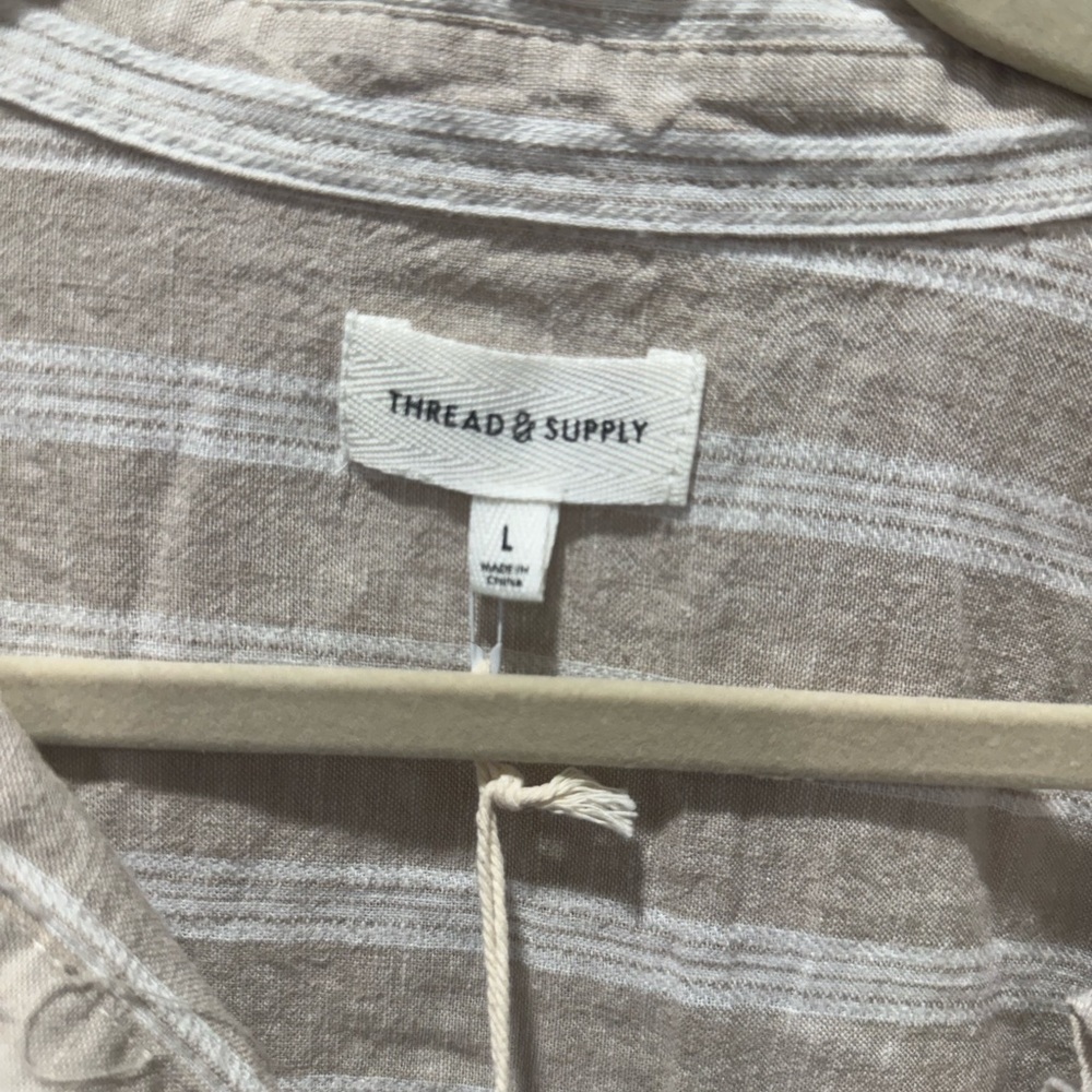 Thread & Supply Beige and White Striped Button-Down Shirt - Picture 5 of 5